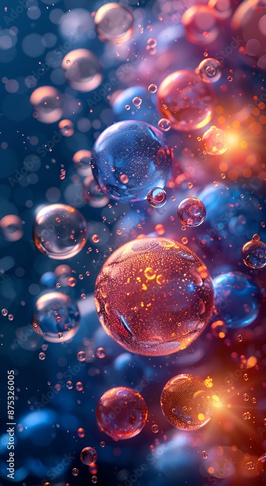 Poster colorful abstract background with various sized bubbles floating in a sea of bubbles.