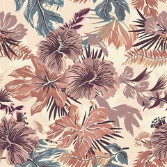 Modern Tropical Hibiscus Flower and Leaves Home Decor Print