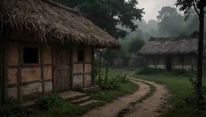 Fototapeta premium A short story set in a remote village where ancient huts hold mysterious secrets ai_generated