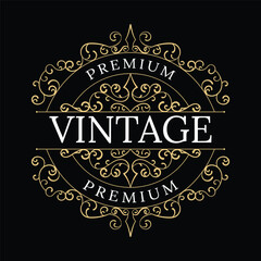 Antique Frame Logo, Suitable for beverage packaging labels, with gold color.