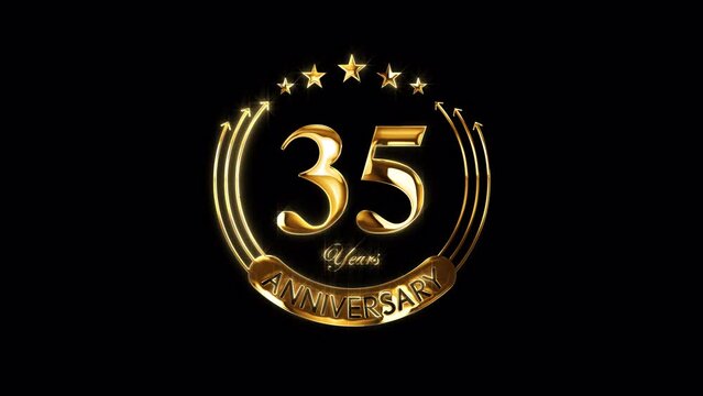 Happy 35th Anniversary Celebration. Golden 35 Years Anniversary Animation in Gold Color on the Transparent Background, Alpha Channel. Great for greetings, celebrations, events, and gifts.