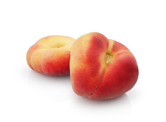 Ripe flat peaches or doughnut peach isolated on white background         