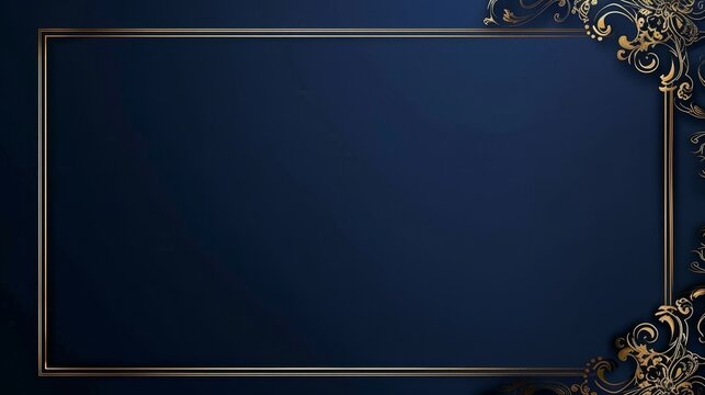 Elegant gold ornate frame on navy blue background