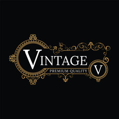 Antique Frame Logo, Suitable for beverage packaging labels, with gold color.