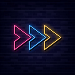 Arrow Neon Text Vector, Neon Sign Symbol, Light banner, Light art.