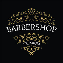 Antique Frame Logo vector, Suitable for beverage packaging labels, with gold color background black.