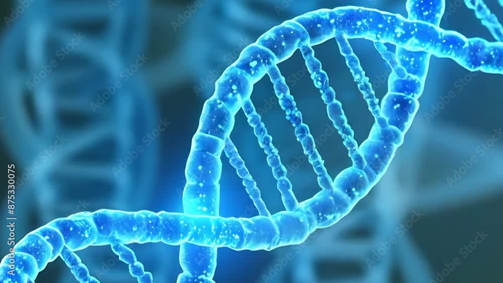 Poster a detailed, 3d rendering of a dna double helix, with a focus on the intricate structure of its stran