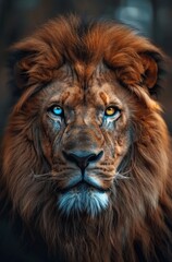 The powerful lion with blue eyes and a shimmering mane. His piercing gaze and strong presence make him appear majestic and regal