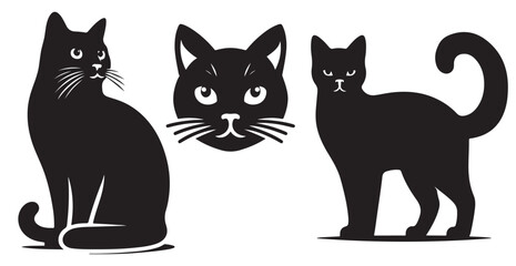 Print cat silhouette vector illustration animal pet collection full body head black and white download