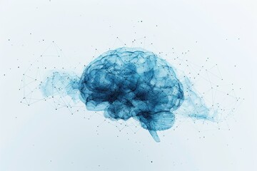 Abstract digital cyan brain with connections on a white backdrop. Symbolizing AI and neural network technology, ideal for tech conferences and AI research materials
