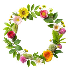 Green Leaves Border with Vibrant Flowers. a Green Foliage Frame with Bright Blooms. Cut Out.