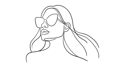 Girl in glasses continuous line art drawing isolated on white background. Vector illustration	 