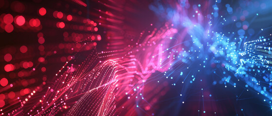 Fototapeta premium Red and blue light patterns dance across the digital canvas, creating a vibrant and intricate display.