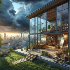 Fototapeta premium artist hub in the night city view 