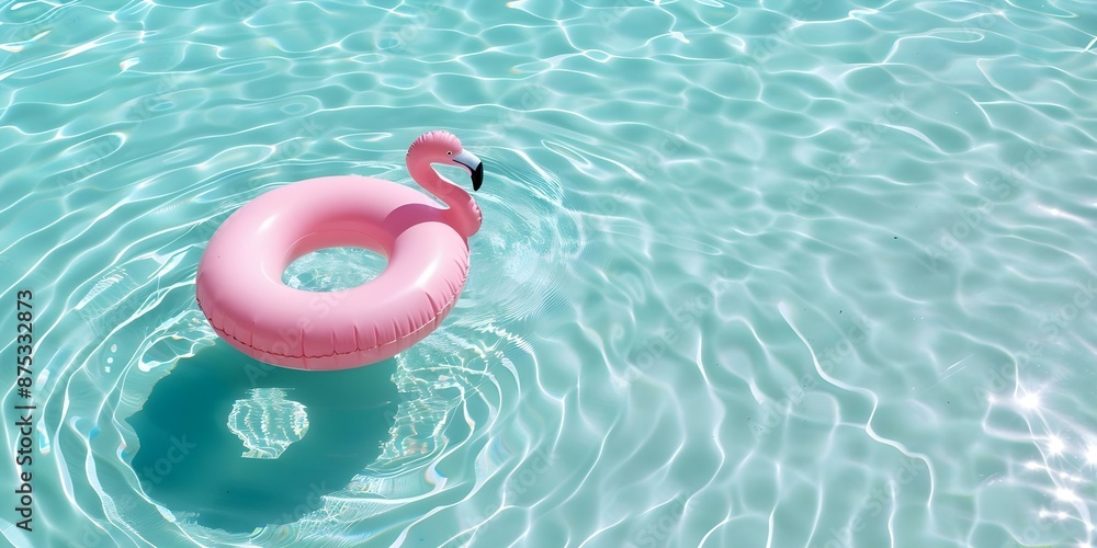Poster abstract background with a shadow pool featuring a pink flamingo inflatable floating on water. conce
