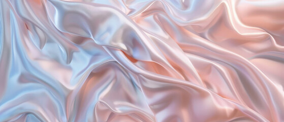 Fototapeta premium Luxurious folds of soft, shiny fabric in pastel colors create a dreamy, abstract texture that exudes elegance and tranquility.