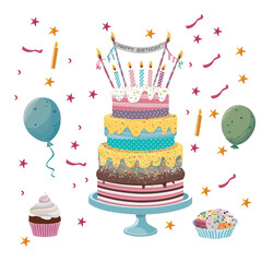 Birthday cake element vector set.