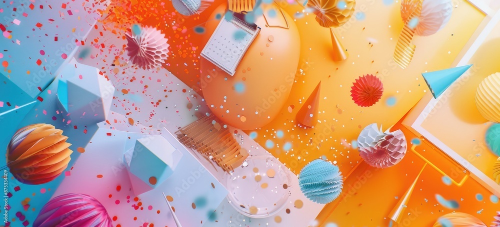Poster 3d rendering of colorful geometric shapes and spheres. aigz01