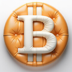 Orange Leather Pillow White Bitcoin Logo