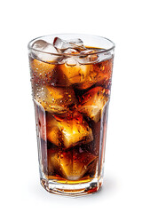 Refreshing glass of coke with ice cubes isolated on white background