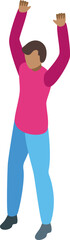 Young man is raising his arms in a celebratory gesture, expressing joy and excitement
