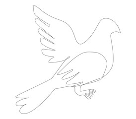 One continuous line drawing of a pigeon, White backdrop. Design element for print, postcard, scrapbooking, coloring book.