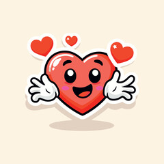 Fototapeta premium Lovely hearts stickers love concept happy valentines day funky happy heart character in trendy retro