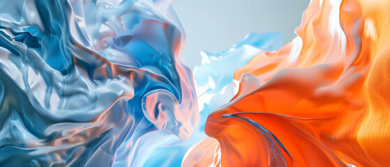 Abstract fluid art intertwines cool blues and fiery oranges, creating a stunning visual representation of harmony and contrast.