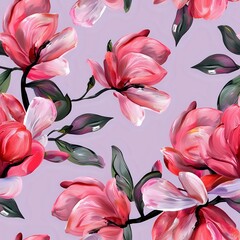 Detailed Pink Magnolia Flower Pattern in Cupped Style