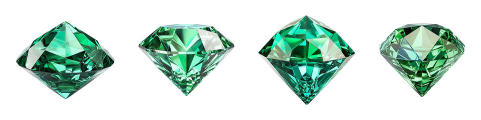 Collection set of green diamonds isolated on transparent background