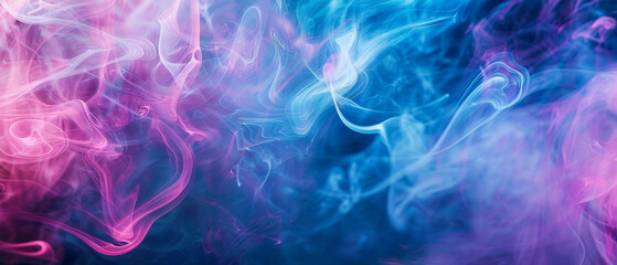 Obraz premium Vibrant swirls of blue and pink smoke create a captivating, abstract composition, showcasing a dynamic interplay of color and movement.