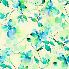 Elegant Floral Grid Design with Realistic Blue, Green, and Pink Flowers
