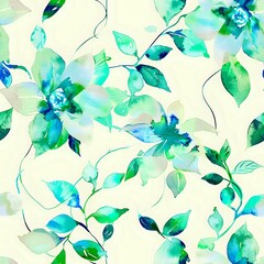 Fototapeta premium Charming Nature-Inspired Floral Grid with Detailed Blue, Green, and Pink Flowers
