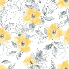 Obraz premium Floral Grid Pattern with Realistic Blue, Green, and Pink Flowers