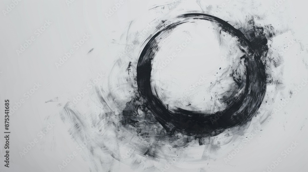 Poster charcoal abstract on white background with circular empty space