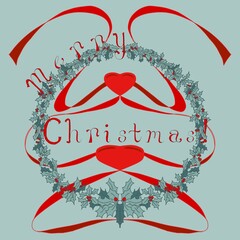 Christmas Wreath with Flowing Ribbon Red and Green