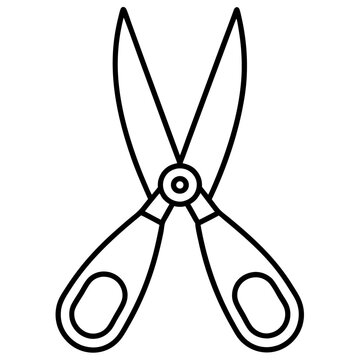 open scissors outline, black and white clip art preview