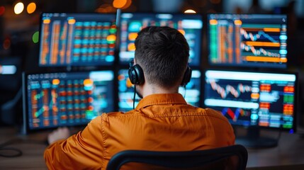 A group of traders actively engaged in forex, commodities, and crypto trading in a modern office, with multiple screens displaying market data, charts, and live trading platforms.