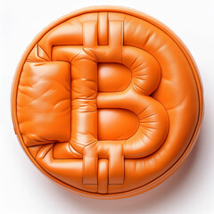 Orange Leather Cushion Bitcoin Logo