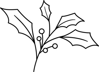 Holly branch with berries outline vector
Christmas Holly Leaves and Berries outline Isolated