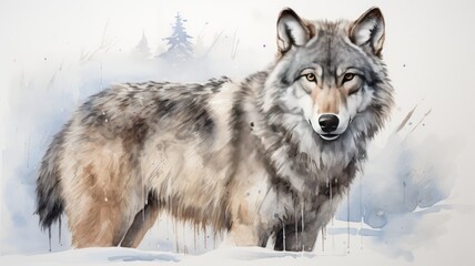 Obraz premium Wolf portrait in watercolor style