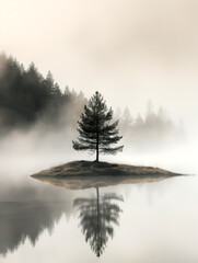 Mist Landscape Beautiful scene, forest and mountain, the morning fog at sunrise