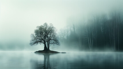 Mist Landscape Beautiful scene, forest and mountain, the morning fog at sunrise