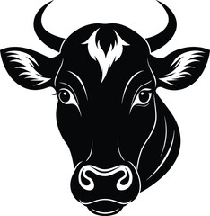 Cow head silhouette vector,  isolated black silhouette of a cow head collection