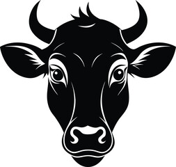 Cow head silhouette vector,  isolated black silhouette of a cow head collection