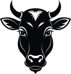 Cow head silhouette vector,  isolated black silhouette of a cow head collection