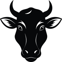 Cow head silhouette vector,  isolated black silhouette of a cow head collection