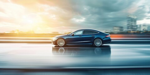 Naklejka premium Business Efficiency: High-Speed Car in Urban Landscape