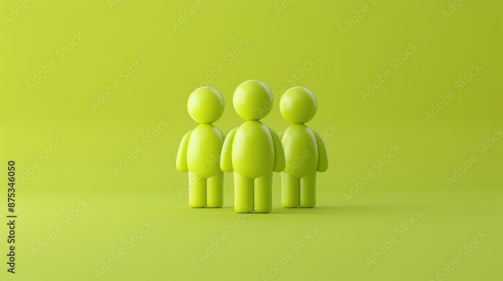 Poster simple 3d render icon showing a leader with a group of employees, representing team management, on a