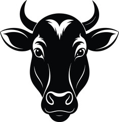 Cow head silhouette vector,  isolated black silhouette of a cow head collection